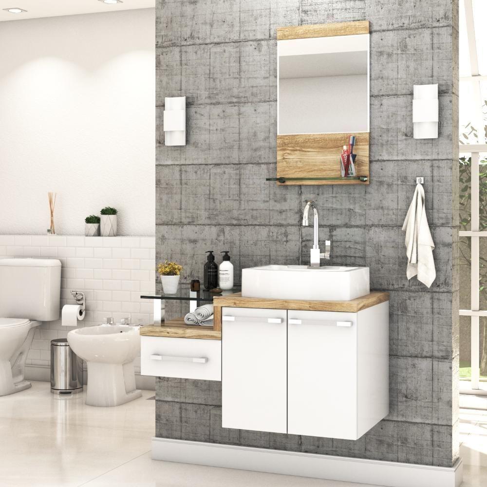 Conjunto Balcão C-cuba Aria 41 E Espelheira Legno 831 Branco Chess C-branco Chess Branco Chess C-carvalho - 1