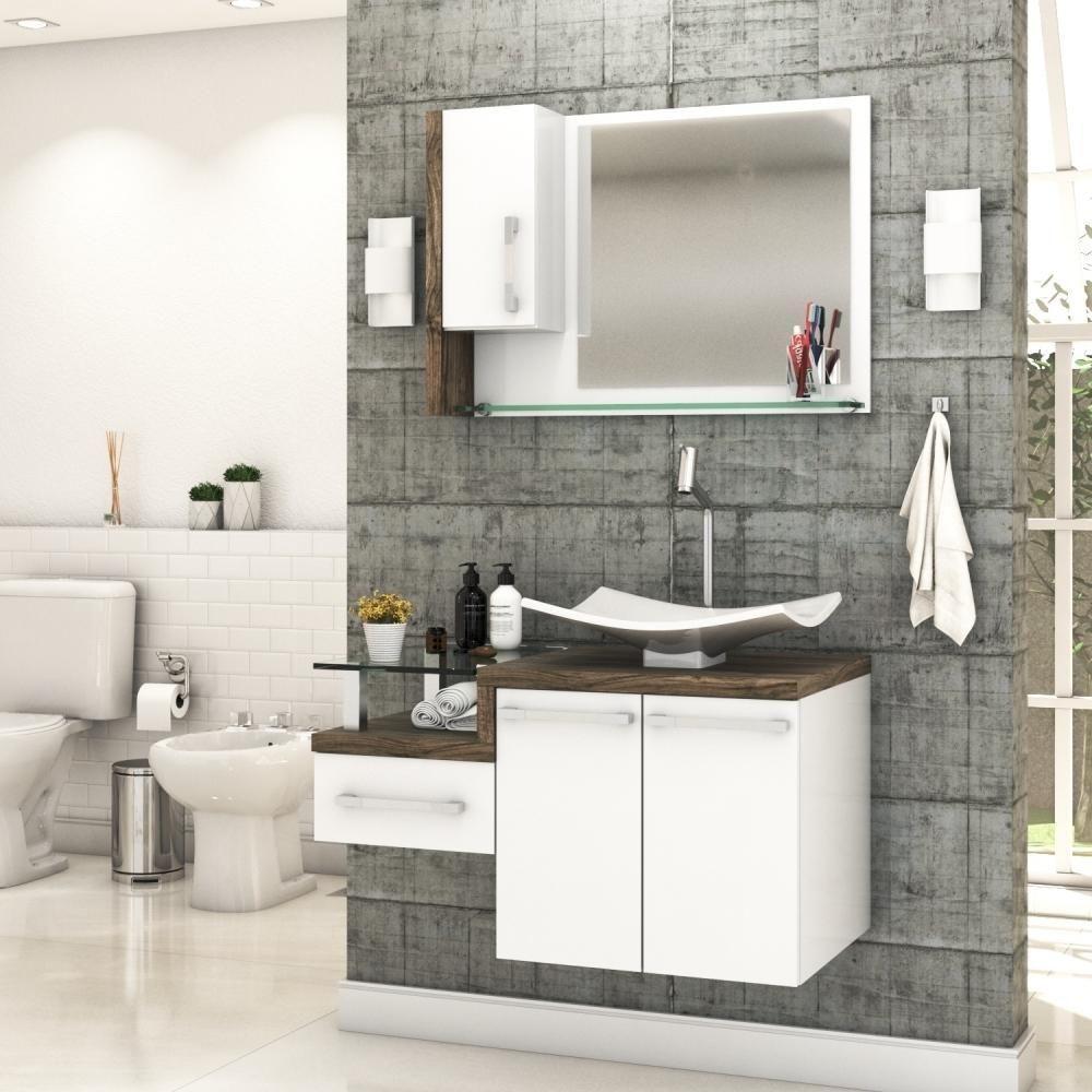 Conjunto Balcão C-cuba F44 E Espelheira Legno 830 Branco Chess C-carvalho Branco Chess C-carvalho Dark - 1