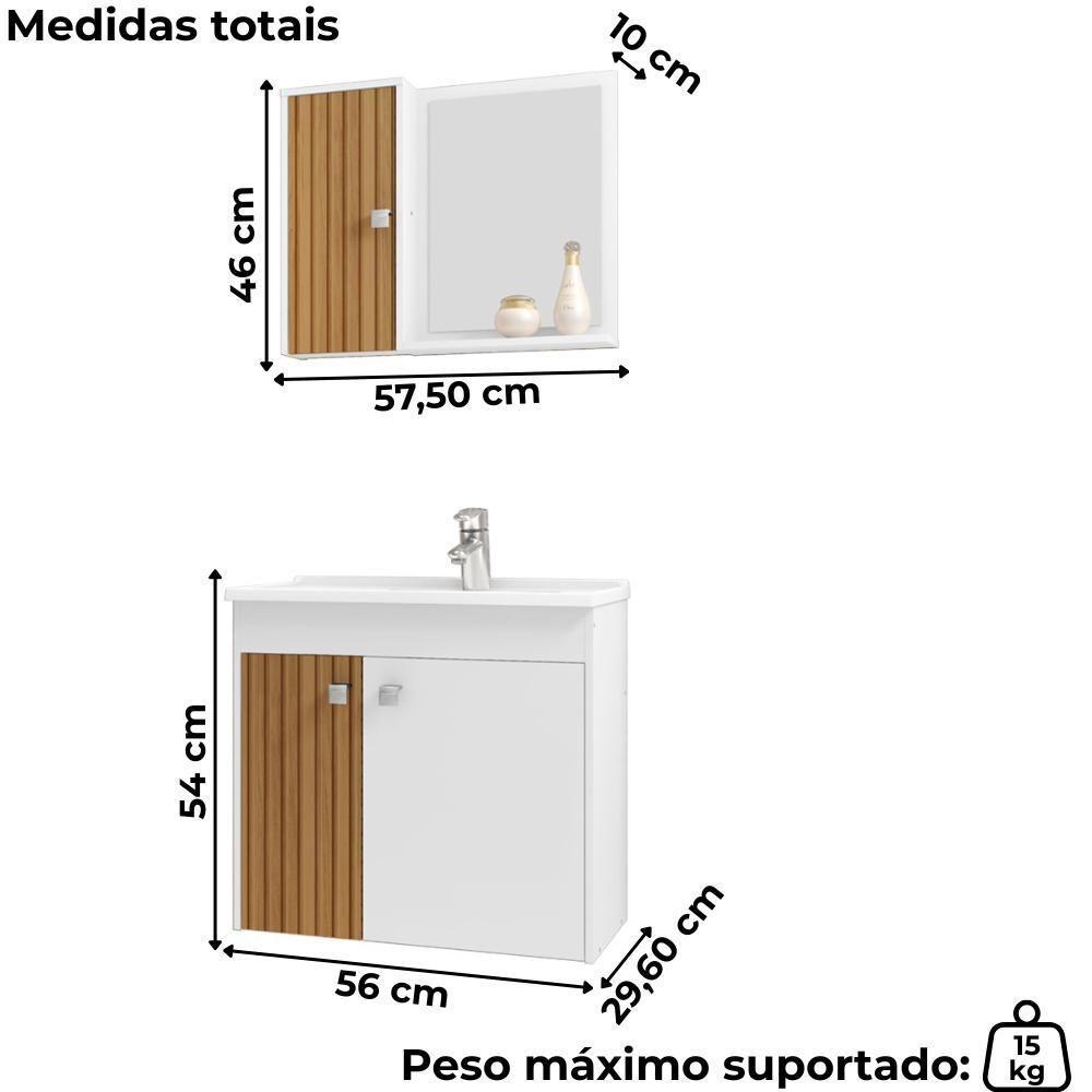Gabinete Espelheira E Cuba Branca 70cm Munique Bechara Branco Ripado - 3