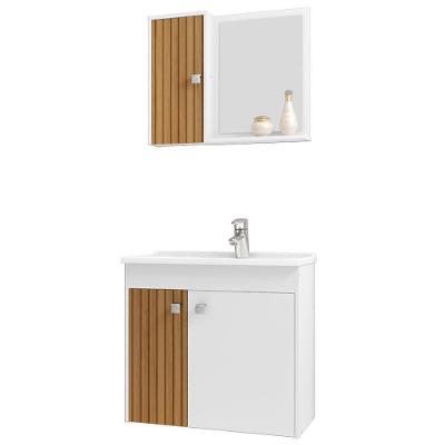 Gabinete Espelheira E Cuba Branca 70cm Munique Bechara Branco Ripado