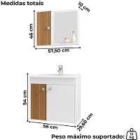 Gabinete Espelheira E Cuba Branca 70cm Munique Bechara Branco Ripado - 3