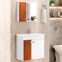 Gabinete Espelheira E Cuba Branca 70cm Munique Bechara Branco Ripado - 6