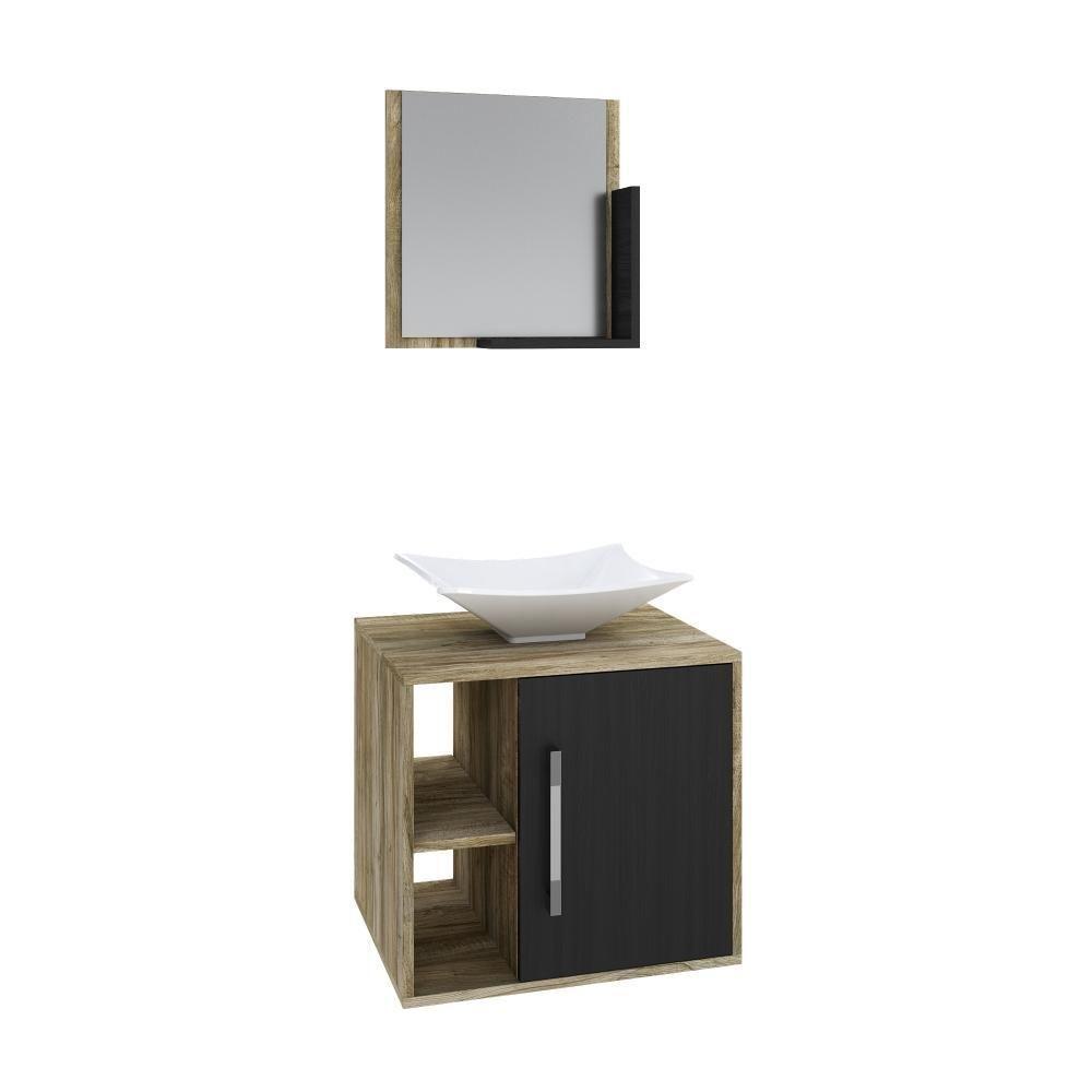 Conjunto Balcão C-cuba L38 E Espelheira Soft 500 Carvalho C-branco Chess Carvalho C-preto ônix - 2