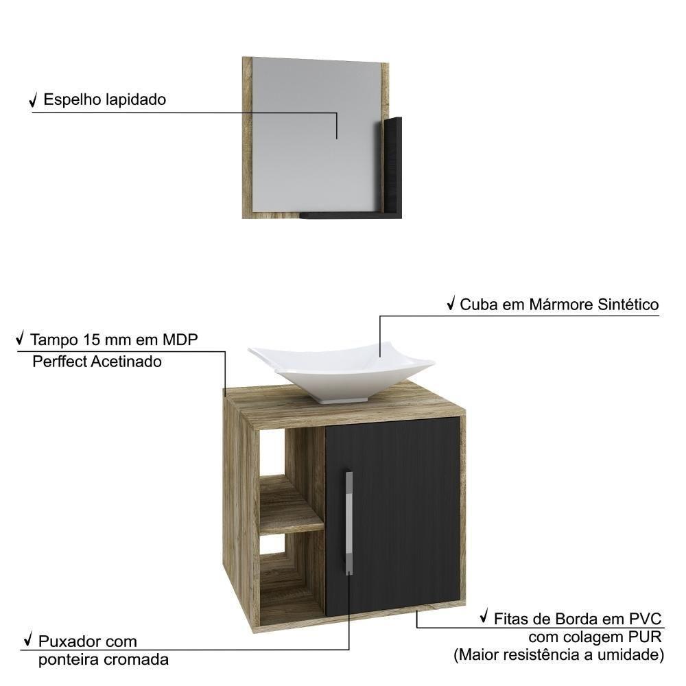Conjunto Balcão C-cuba L38 E Espelheira Soft 500 Carvalho C-branco Chess Carvalho C-preto ônix - 5