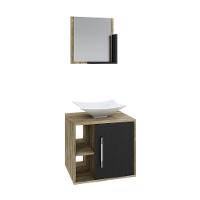 Conjunto Balcão C-cuba L38 E Espelheira Soft 500 Carvalho C-branco Chess Carvalho C-preto ônix - 2