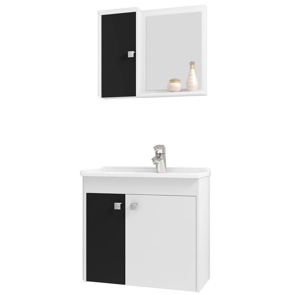 Gabinete Espelheira E Cuba Branca 70cm Munique Bechara Branco Preto - 1