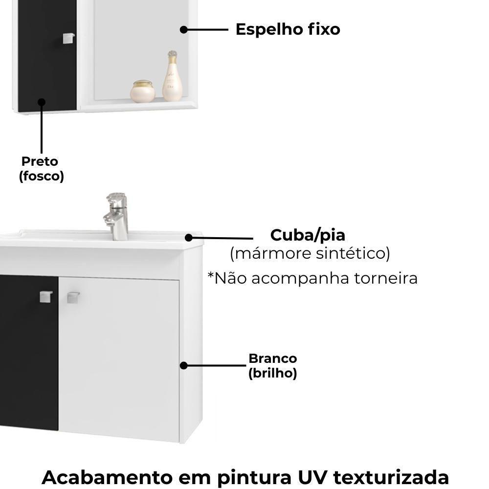 Gabinete Espelheira E Cuba Branca 70cm Munique Bechara Branco Preto - 5