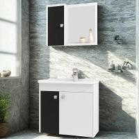 Gabinete Espelheira E Cuba Branca 70cm Munique Bechara Branco Preto - 2