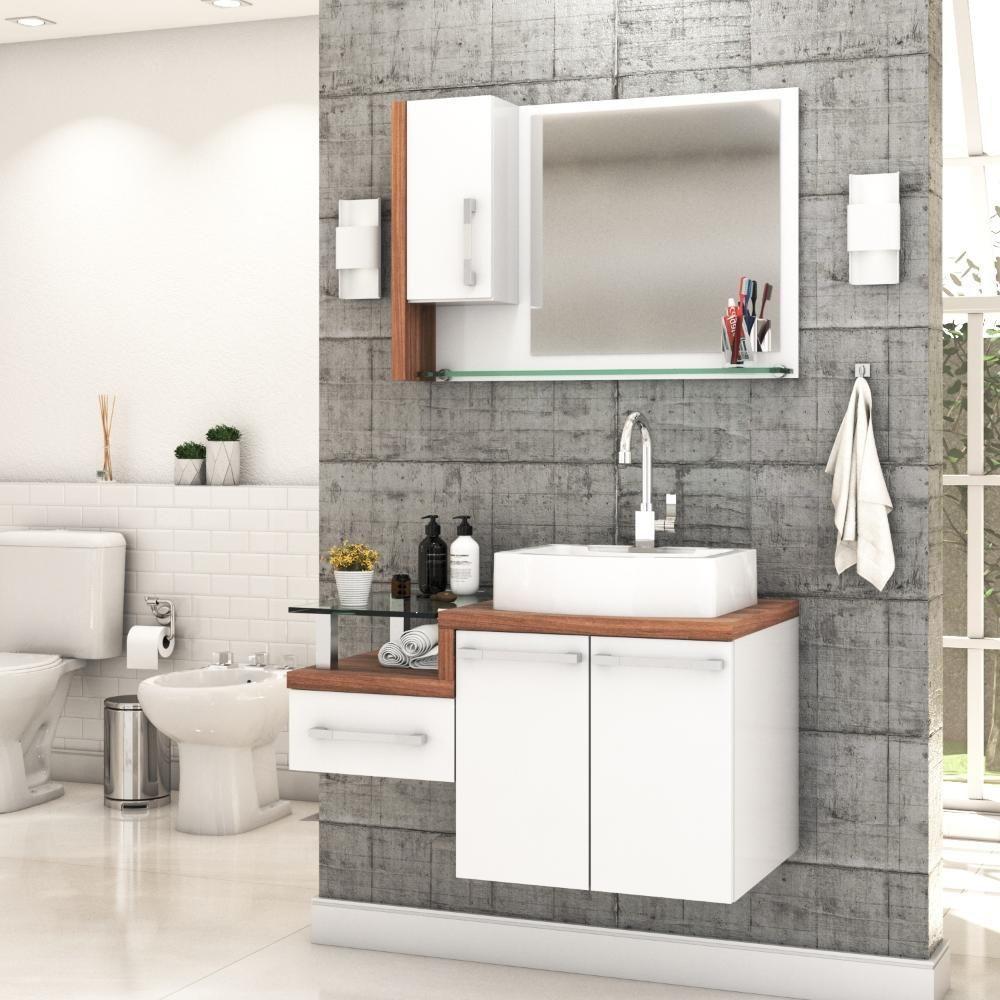 Conjunto Balcão C-cuba Aria 41 E Espelheira Legno 830 Branco Chess C-carvalho Dark Branco Chess C-nogal - 1