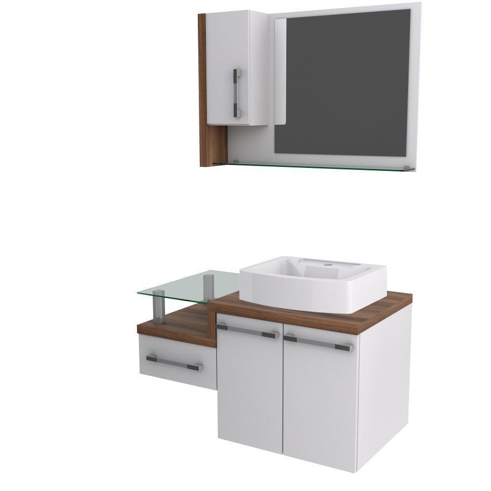 Conjunto Balcão C-cuba Aria 41 E Espelheira Legno 830 Branco Chess C-carvalho Dark Branco Chess C-nogal - 2