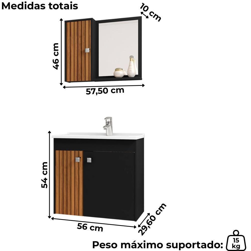 Gabinete Espelheira E Cuba Branca 70cm Munique Bechara Preto Fosco Ripado - 3