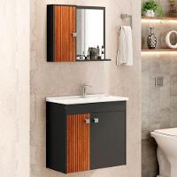 Gabinete Espelheira E Cuba Branca 70cm Munique Bechara Preto Fosco Ripado - 6