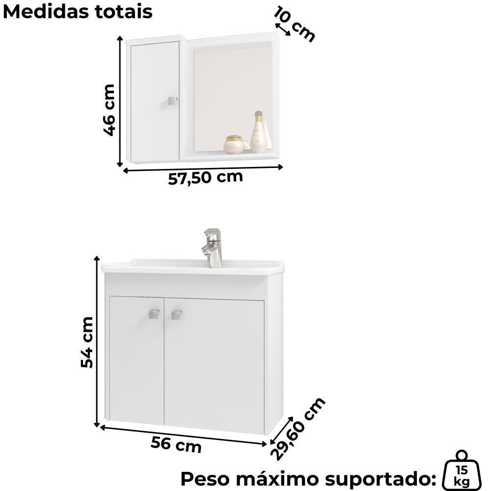 Gabinete Espelheira E Cuba Branca 70cm Munique Bechara Branco - 3