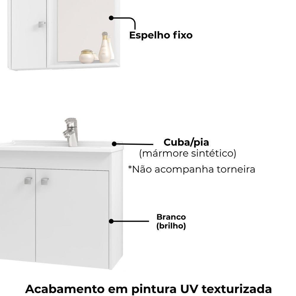 Gabinete Espelheira E Cuba Branca 70cm Munique Bechara Branco - 5