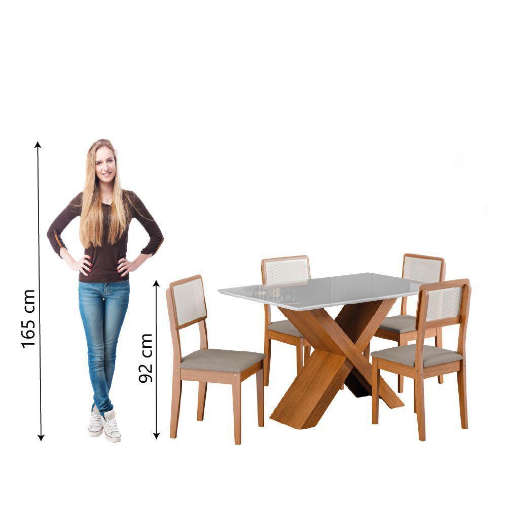 Conjunto de Mesa Sala de Jantar Grécia 1,36m com Tampo de Vidro e 4 Cadeiras Santiago – Dobuê - Madeirado / Off White - 5