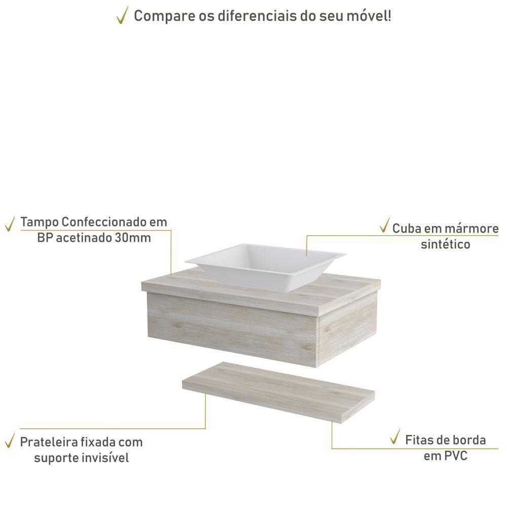 Conjunto Bancada C-cuba Messina E Prateleira Metrópole 605 Preto ônix Snow - 3