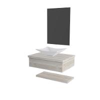 Conjunto Bancada C-cuba L38, Prateleira E Espelheira Metrópole 606 Preto ônix Snow - 2