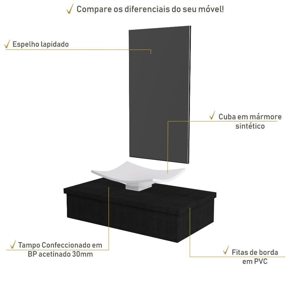 Conjunto Bancada C-cuba F44 E Espelheira Metrópole 801 Nogal Preto ônix - 3