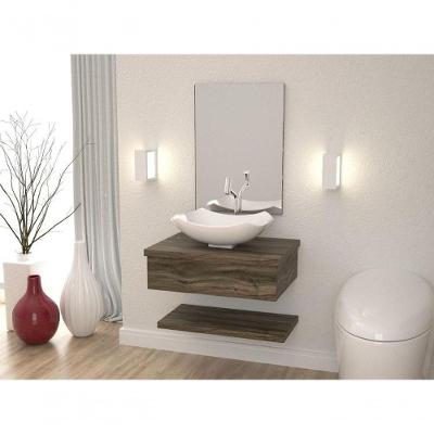 Conjunto Bancada C-cuba L42, Prateleira E Espelheira Metrópole 606 Carvalho Carvalho Dark
