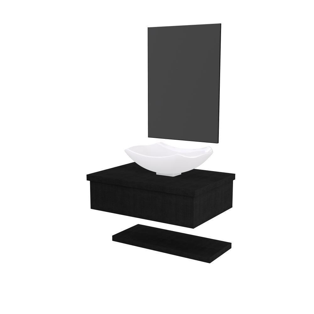 Conjunto Bancada C-cuba L42, Prateleira E Espelheira Metrópole 606 Nogal Preto ônix - 2