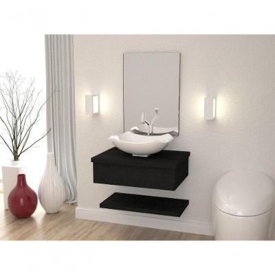 Conjunto Bancada C-cuba L42, Prateleira E Espelheira Metrópole 606 Nogal Preto ônix