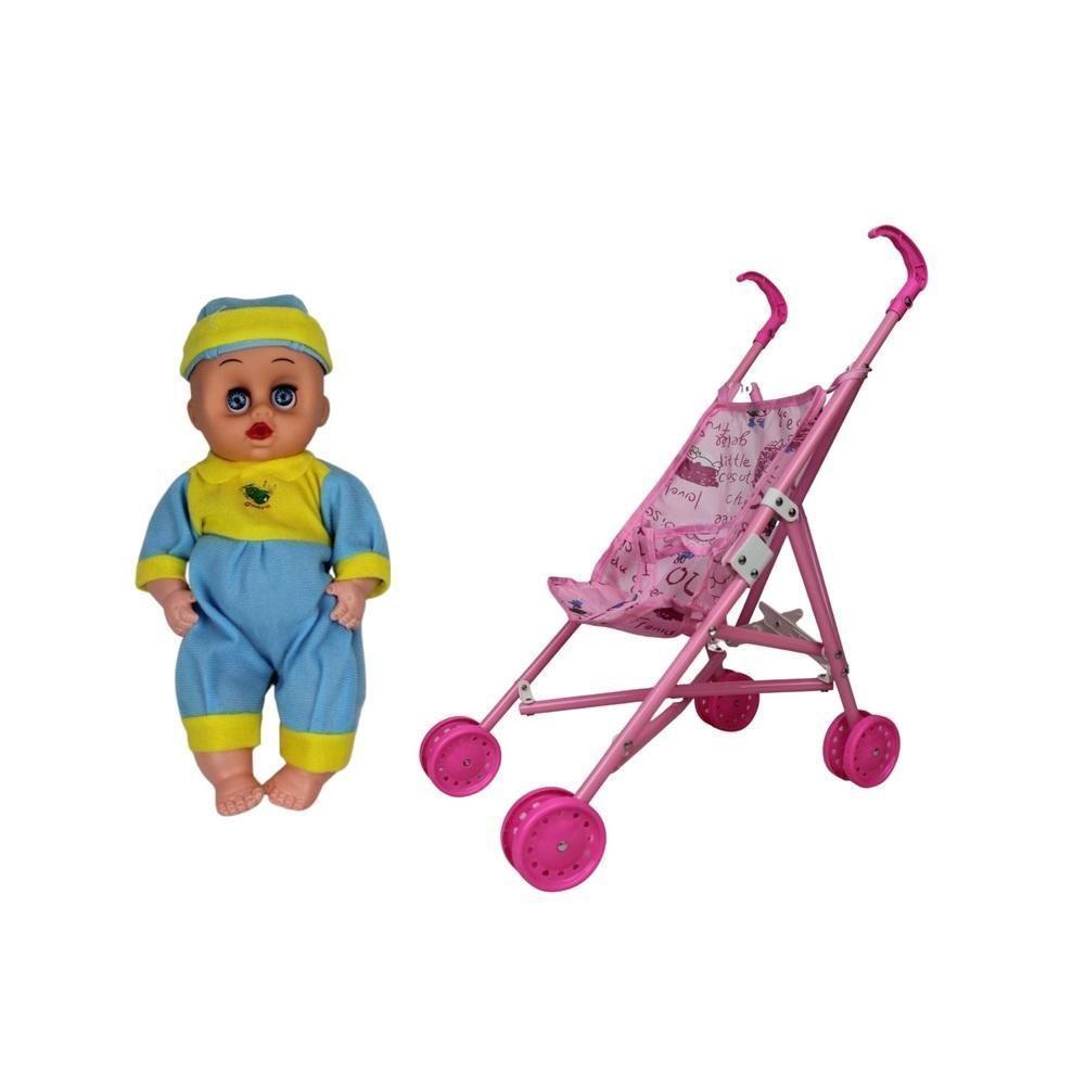 Boneca Bebe Com Carrinho De Passeio Dobravel Infantil Reborn Brinquedo - 1