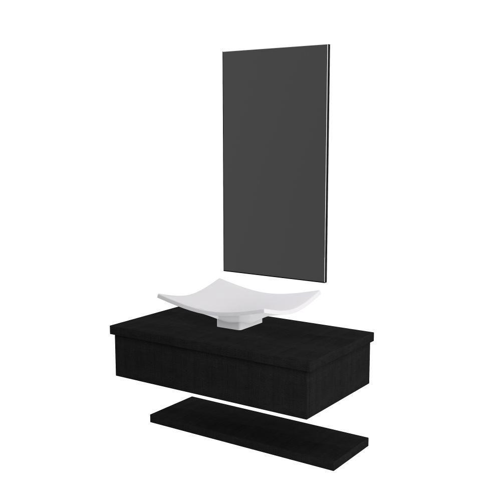 Conjunto Bancada C-cuba F44, Prateleira E Espelheira Metrópole 806 Nogal Preto ônix - 2