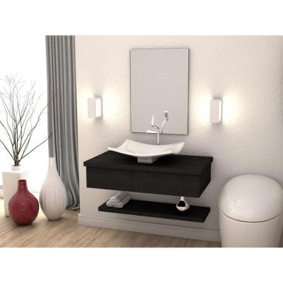 Conjunto Bancada C-cuba F44, Prateleira E Espelheira Metrópole 806 Nogal Preto ônix