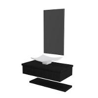 Conjunto Bancada C-cuba F44, Prateleira E Espelheira Metrópole 806 Nogal Preto ônix - 2