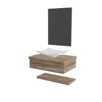 Conjunto Bancada C-cuba F44, Prateleira E Espelheira Metrópole 606 Branco Chess Carvalho - 2