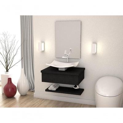 Conjunto Bancada C-cuba F44, Prateleira E Espelheira Metrópole 606 Nogal Preto ônix