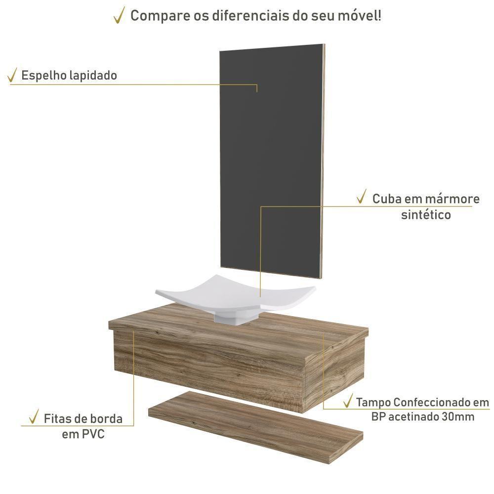Conjunto Bancada C-cuba F44, Prateleira E Espelheira Metrópole 806 Branco Chess Carvalho - 3