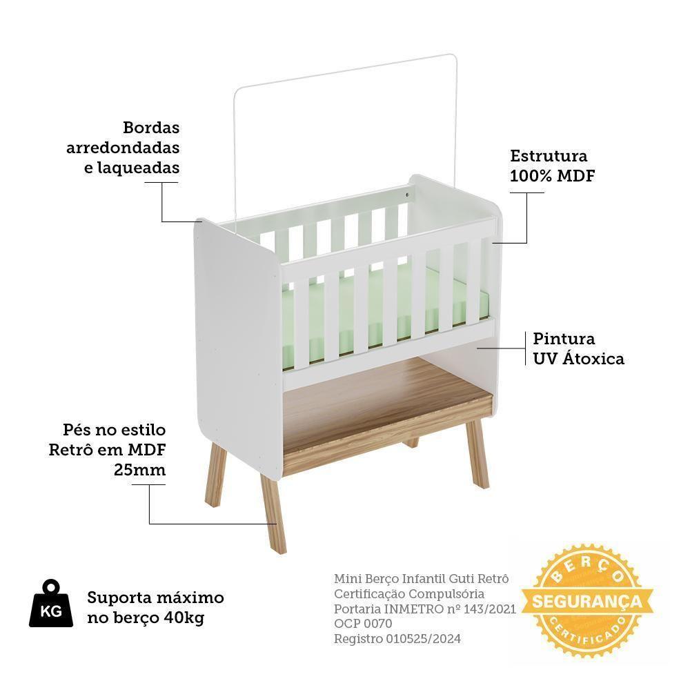 Mini Berço Guti Retrô Branco Brilho/amêndoa Com Colchão - Móveis Peroba - 3