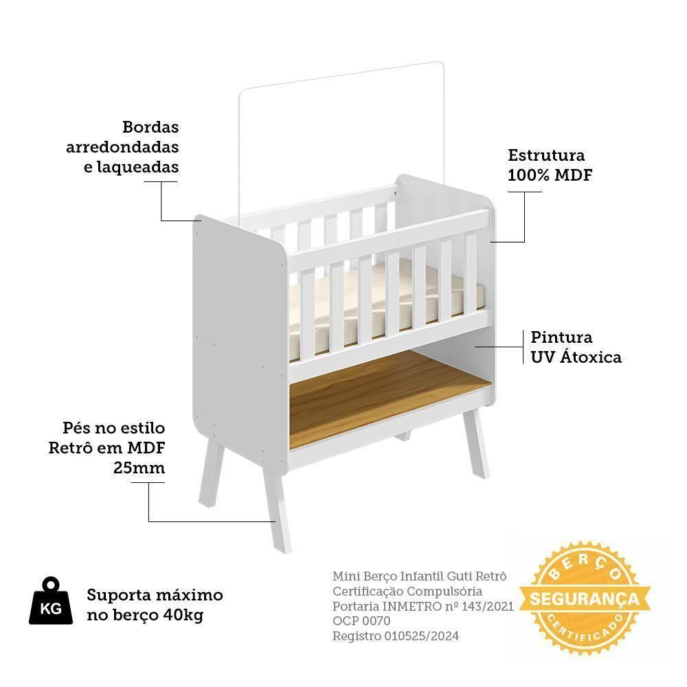 Mini Berço Guti Retrô Branco Brilho Com Colchão - Móveis Peroba - 3