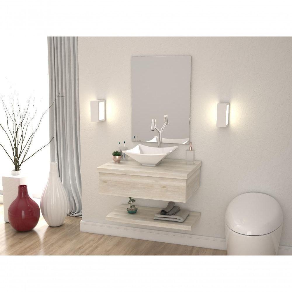 Conjunto Bancada C-cuba L30, Prateleira E Espelheira Metrópole 606 Preto ônix Snow - 1