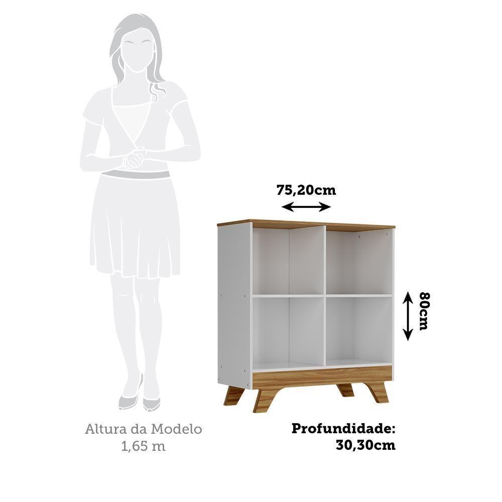 Estante Retrô Com 4 Nichos Branco Brilho/amêndoa - Móveis Peroba Branco Brilho/amêndoa - 4