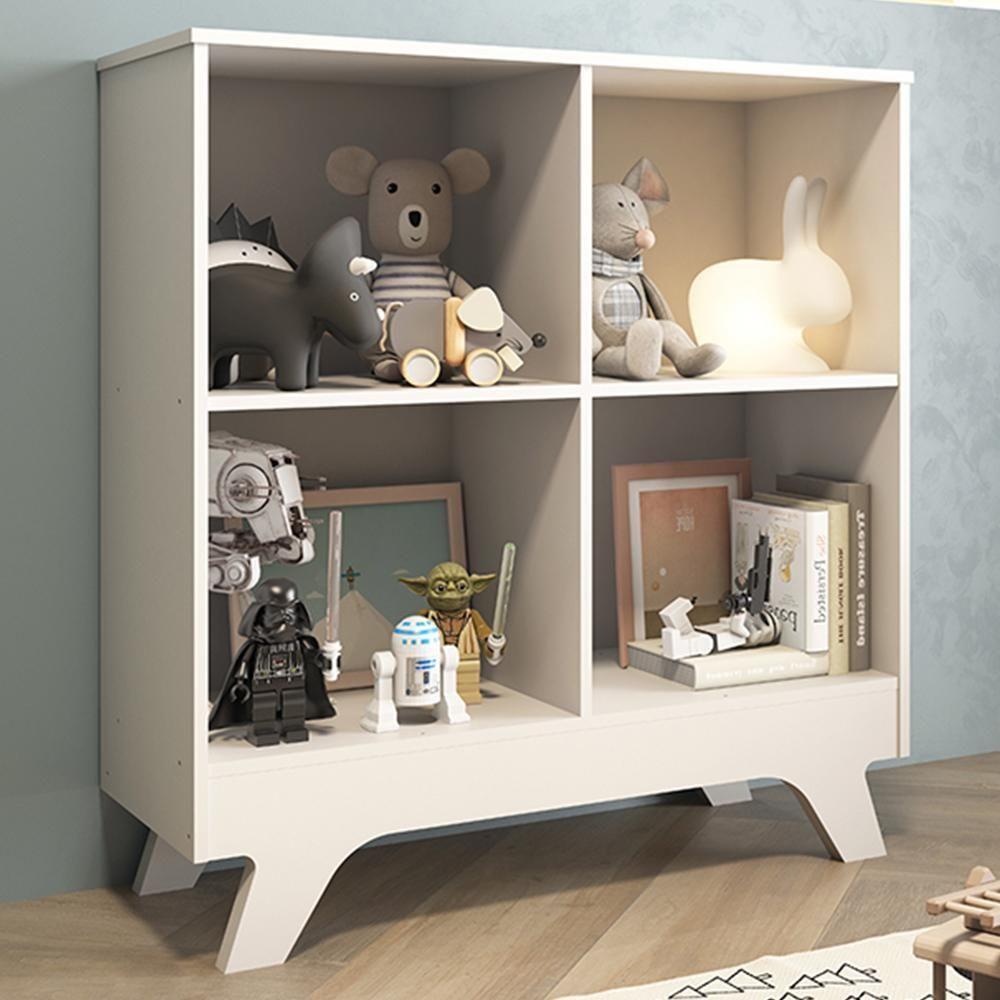 Estante Retrô Com 4 Nichos Branco Brilho - Móveis Peroba Branco Brilho - 2