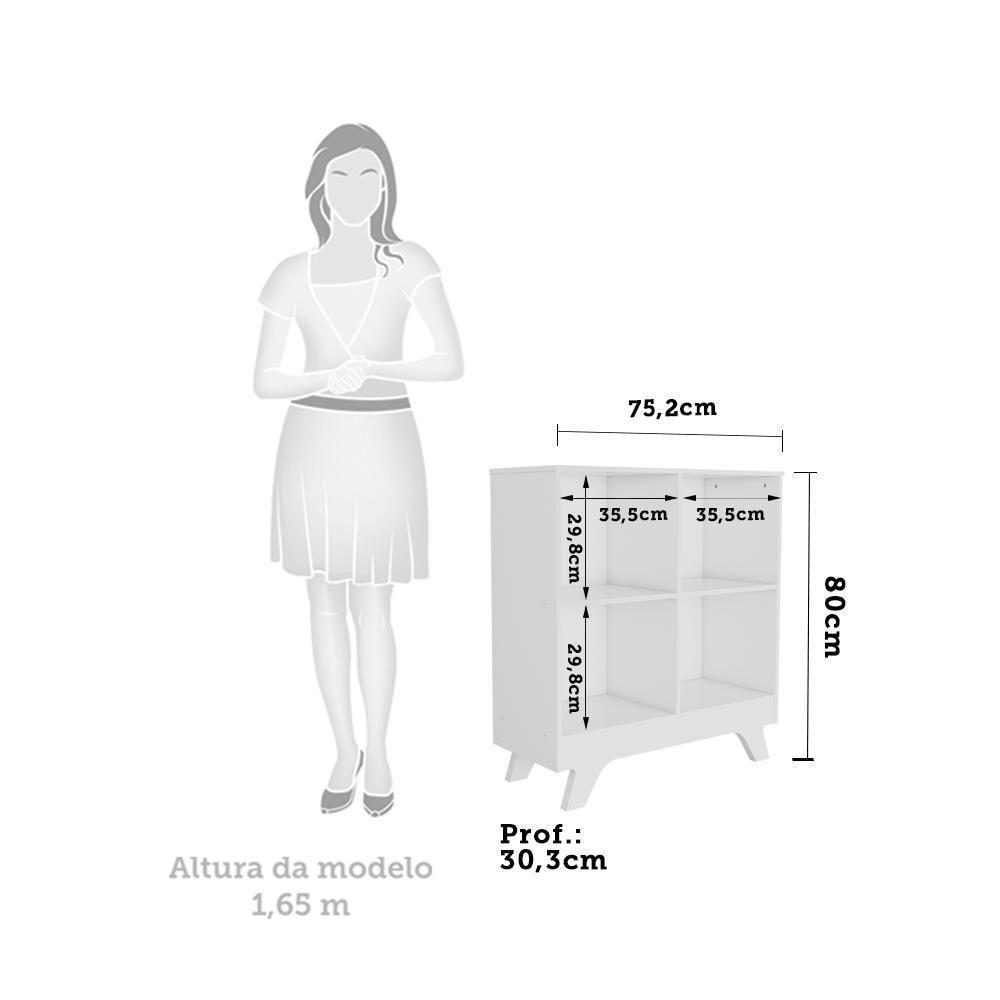 Estante Retrô Com 4 Nichos Branco Brilho - Móveis Peroba Branco Brilho - 3