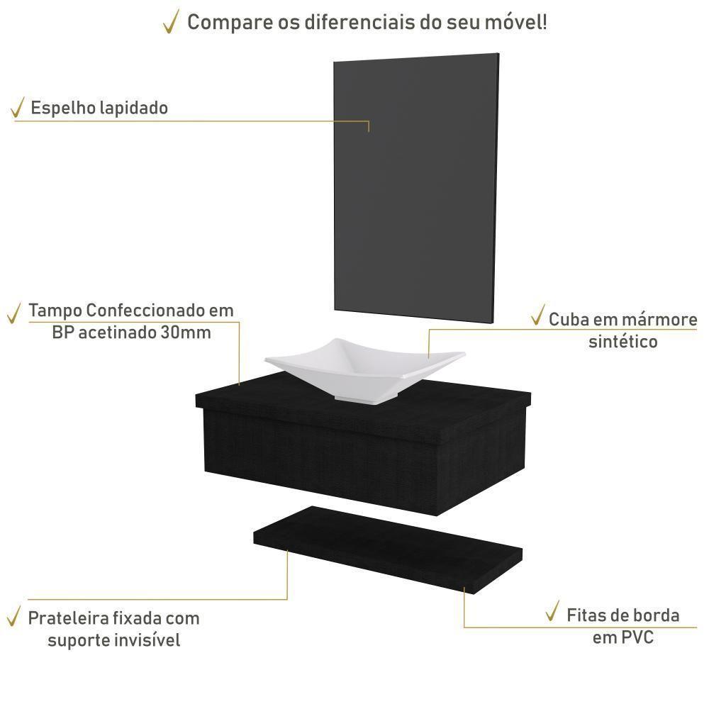 Conjunto Bancada C-cuba L30, Prateleira E Espelheira Metrópole 606 Nogal Preto ônix - 3