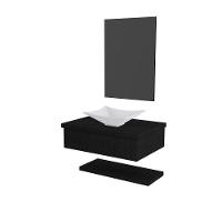 Conjunto Bancada C-cuba L30, Prateleira E Espelheira Metrópole 606 Nogal Preto ônix - 2