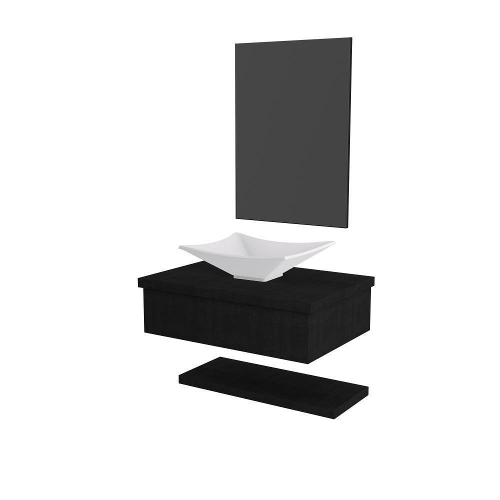 Conjunto Bancada C-cuba L38, Prateleira E Espelheira Metrópole 606 Nogal Preto ônix - 2