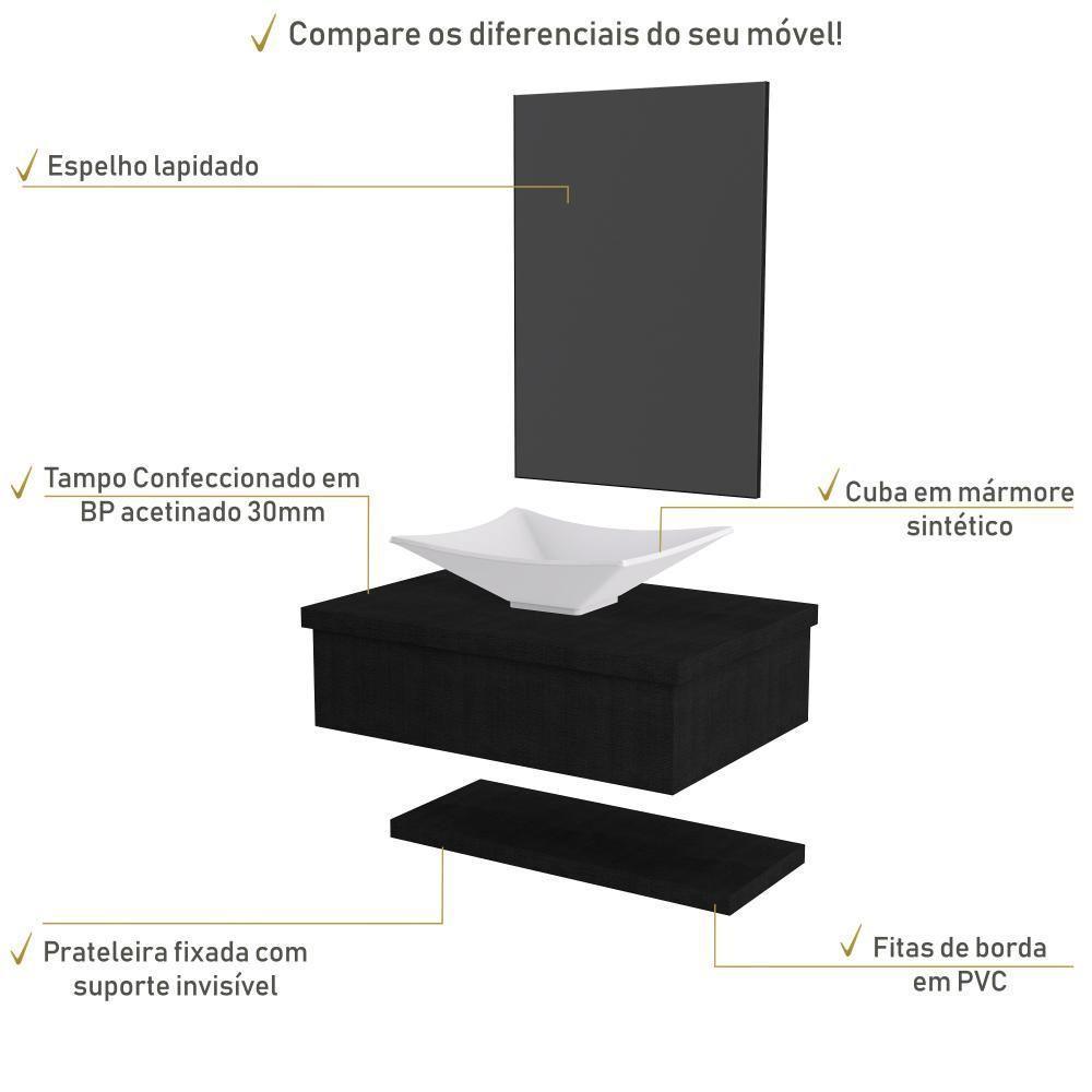 Conjunto Bancada C-cuba L38, Prateleira E Espelheira Metrópole 606 Nogal Preto ônix - 3