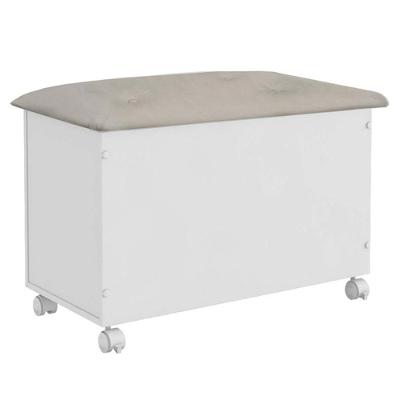 Baú Organizador Elô Com Tampo Basculante Estofadado E Rodízios Branco Brilho/bege - Móveis Peroba Branco Brilho/bege