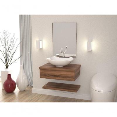 Conjunto Bancada C-cuba L42, Prateleira E Espelheira Metrópole 606 Carvalho Dark Nogal