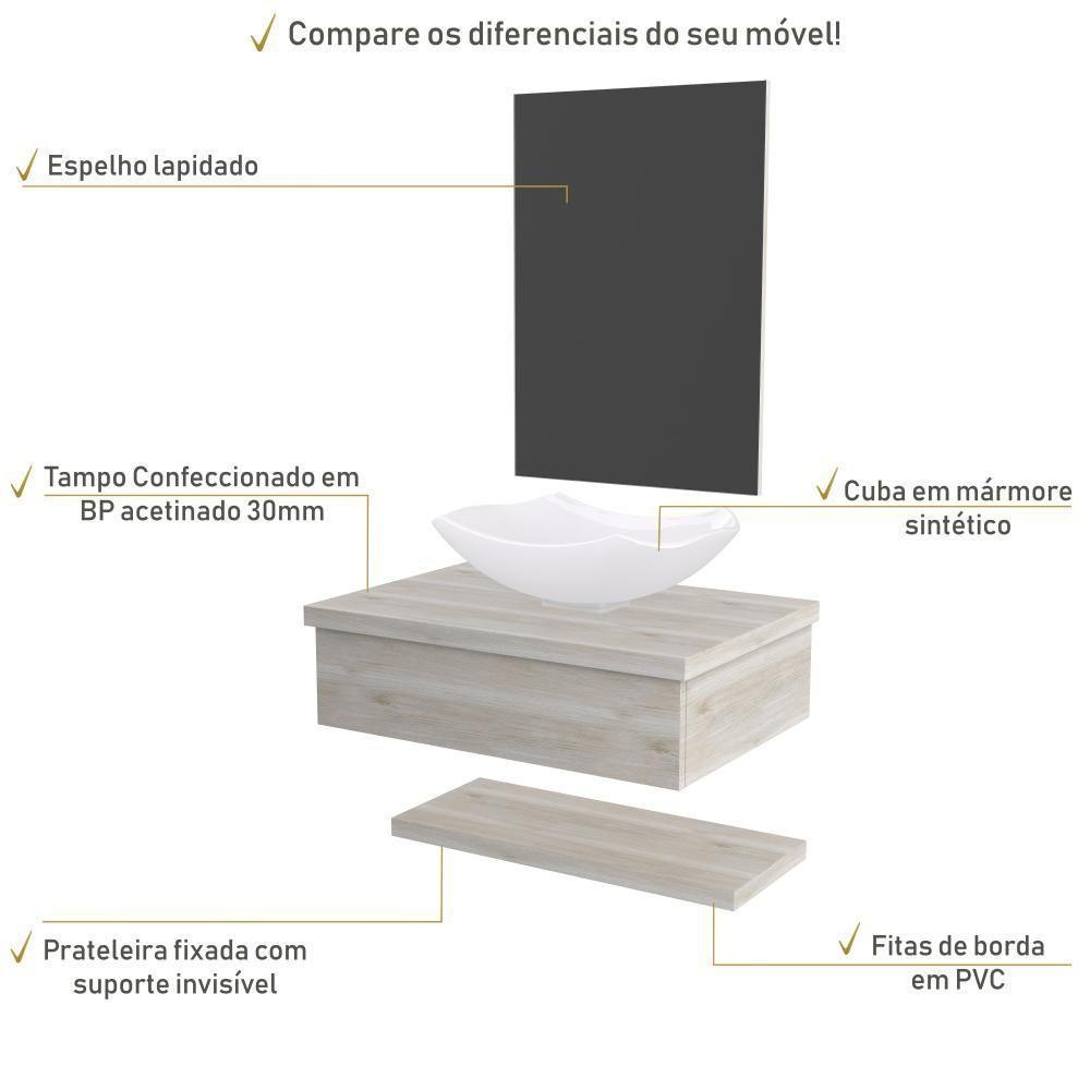 Conjunto Bancada C-cuba L42, Prateleira E Espelheira Metrópole 606 Preto ônix Snow - 3