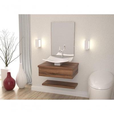 Conjunto Bancada C-cuba F44, Prateleira E Espelheira Metrópole 606 Carvalho Dark Nogal