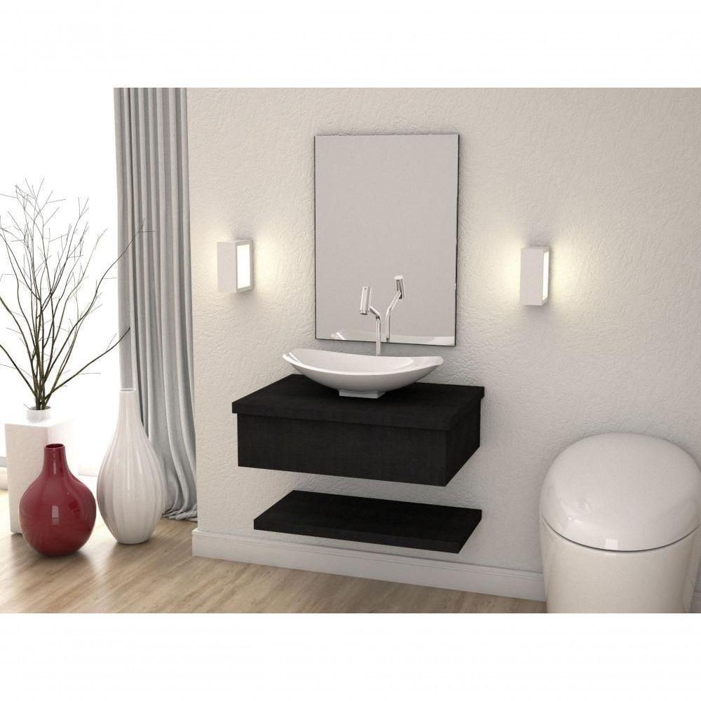 Conjunto Bancada C-cuba L45, Prateleira E Espelheira Metrópole 606 Nogal Preto ônix - 1