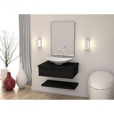Conjunto Bancada C-cuba L45, Prateleira E Espelheira Metrópole 606 Nogal Preto ônix