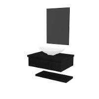 Conjunto Bancada C-cuba L45, Prateleira E Espelheira Metrópole 606 Nogal Preto ônix - 2