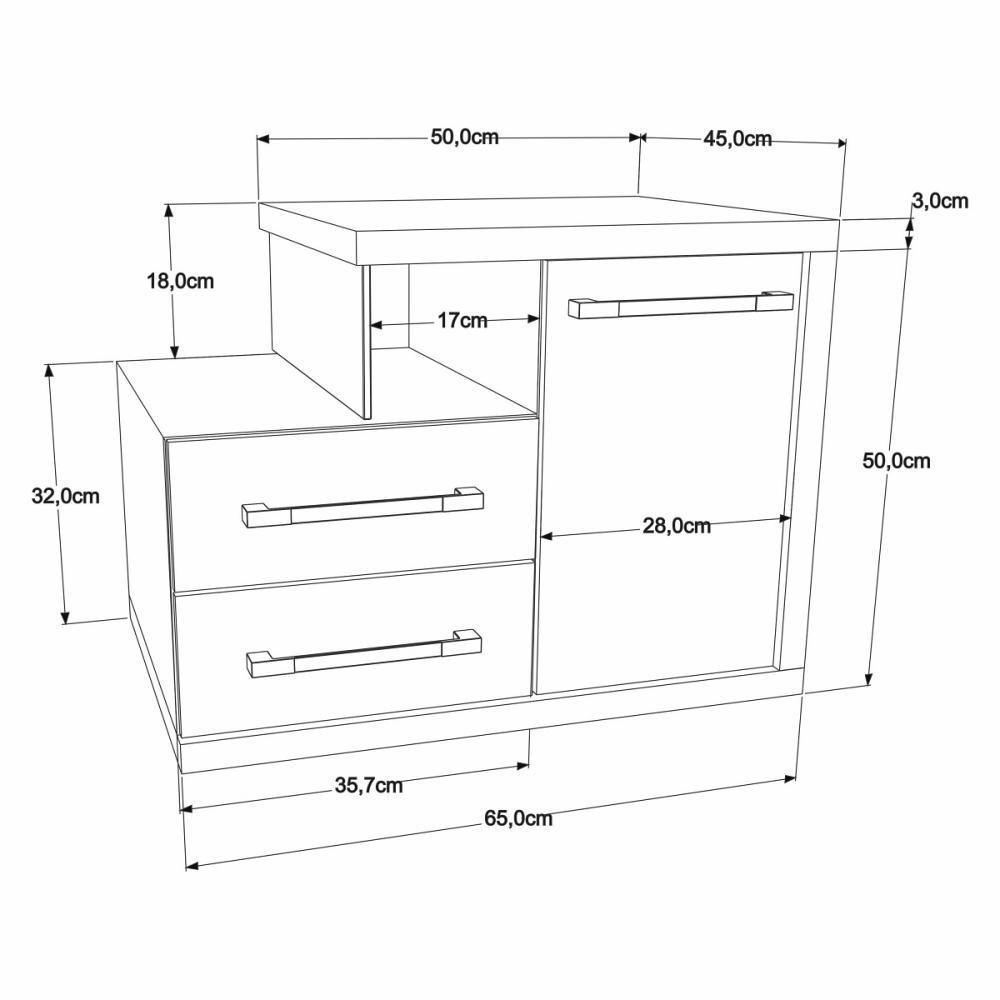 Gabinete Armario P-banheiro (balcao C-cuba Q355) Legno 650 Branco Chess C-carvalho - 6